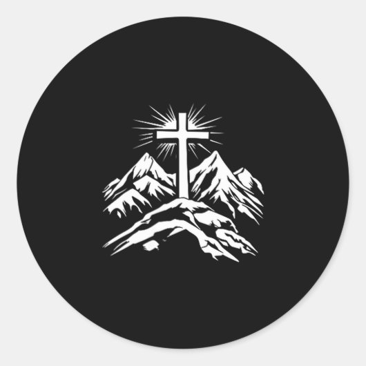 Christian Cross Mountains Religious  Ronde Sticker (Voorkant)
