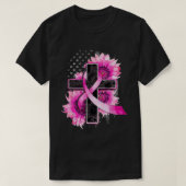 Christian Cross Pink Ribbon Sunflower Breast Cance T-shirt (Design voorkant)