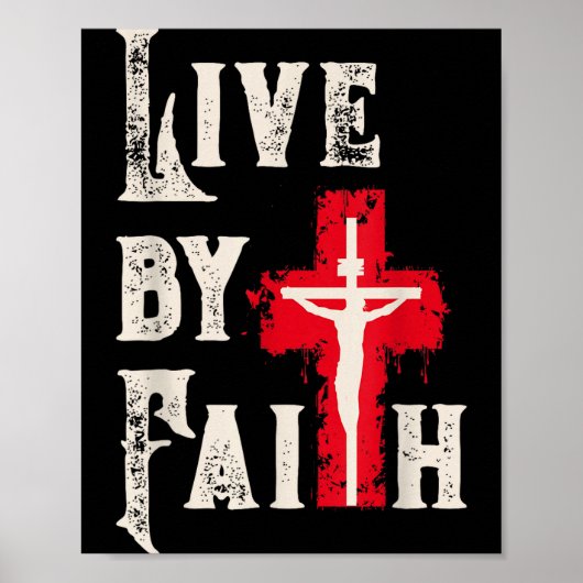 Christian Cross Scripture Live By Faith Poster (Voorkant)