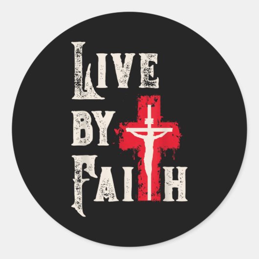 Christian Cross Scripture Live By Faith Ronde Sticker (Voorkant)