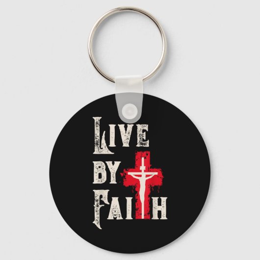 Christian Cross Scripture Live By Faith Sleutelhanger (Voorkant)