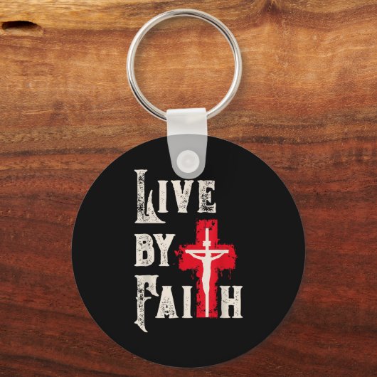 Christian Cross Scripture Live By Faith  Sleutelhanger (Voorkant)