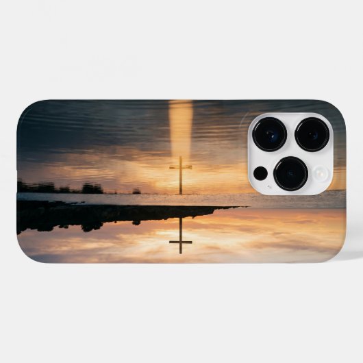 Christian Cross Sunset Reflection iPhone Case (Achterkant (horizontaal))