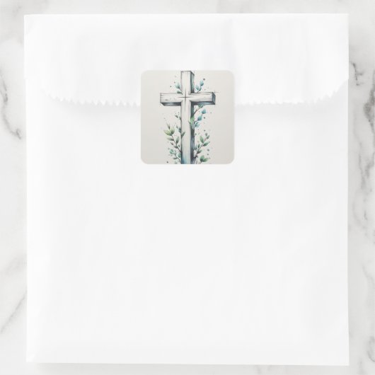 Christian Cross with Watercolor Branches Sticker (Tas)