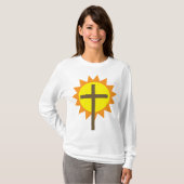 Christian Cross with Yellow Sun and Orange Rays T-shirt (Voorkant volledig)