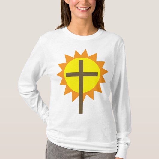 Christian Cross with Yellow Sun and Orange Rays T-shirt (Voorkant)