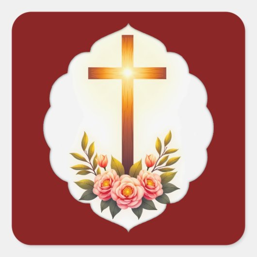 Christian Easter Cross with Flowers – Autocolante Vierkante Sticker (Voorkant)