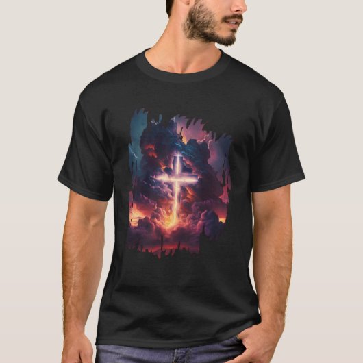 Christian Easter Resurrection Jesus Lighting Relig T-shirt (Voorkant)
