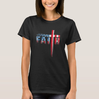 Christian Faith & Cross  American Flag Usa 4th Of  T-shirt
