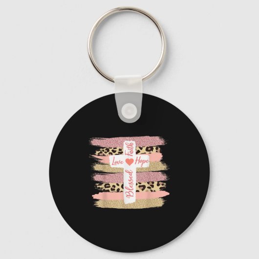 Christian Faith Love Hope Blessed - Cross Cheetah Sleutelhanger (Voorkant)