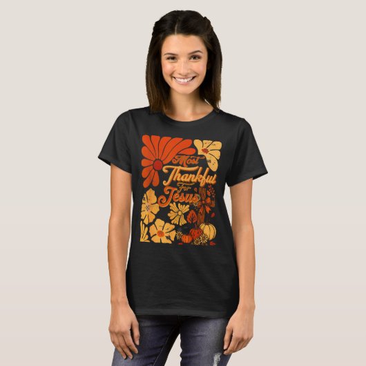 Christian Fall Thanksgiving Autumn Most Thankful F T-shirt (Voorkant volledig)