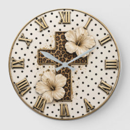 Christian Floral Cross Elegant Leopard Print Faith Grote Klok