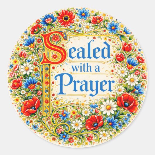 Christian Floral Prayer Religious Seal  Ronde Sticker (Voorkant)