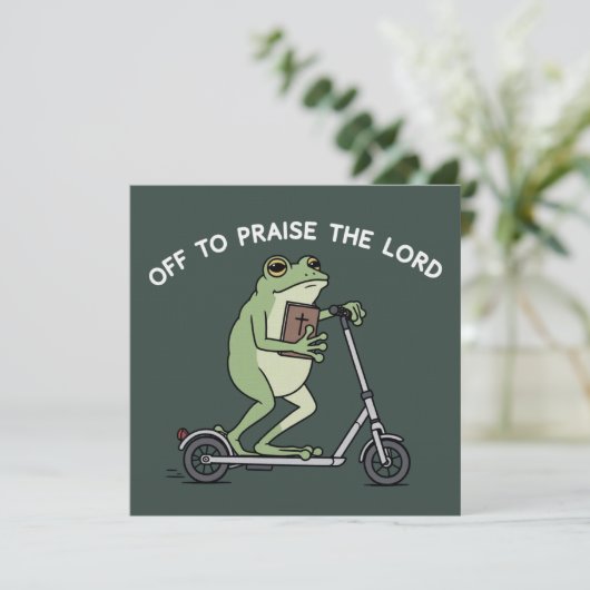 Christian Funny Frog Off To Praise The Lord Bible  Kaart (Staand voorkant)