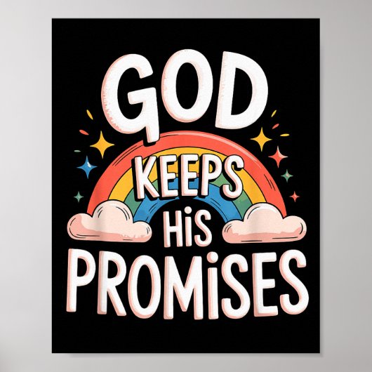 Christian God Keeps His Promises Rainbow Clouds Poster (Voorkant)