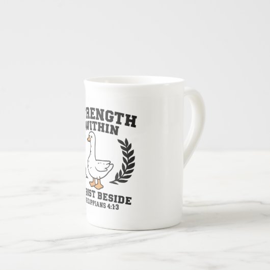 Christian Goose Mug – “Strength Within, Christ Bes Porselein Kop (Voorkant rechts)