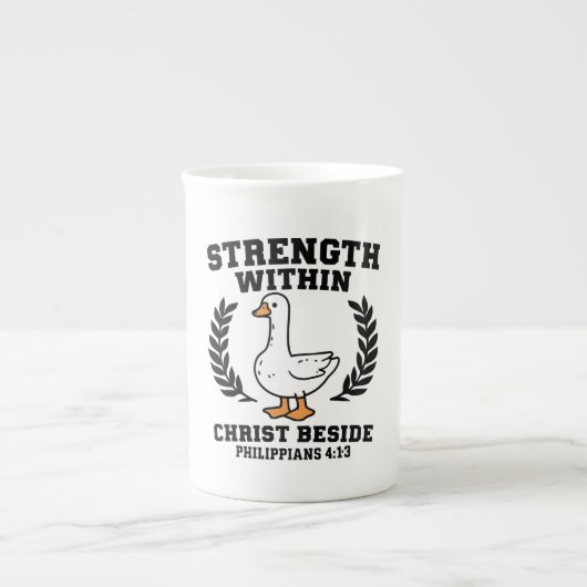 Christian Goose Mug – “Strength Within, Christ Bes Porselein Kop (Voorkant)
