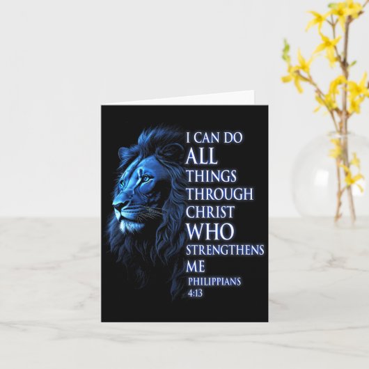 Christian I Can Do All Things Through Christ Lion Kaart (Gele Bloem)