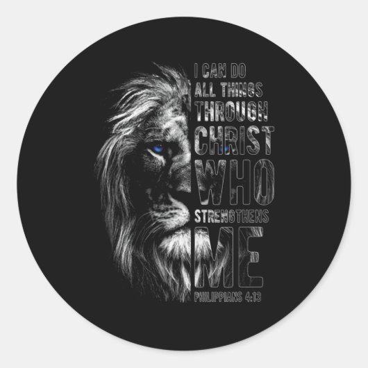 Christian I Can Do All Things Through Christ Lion Ronde Sticker (Voorkant)