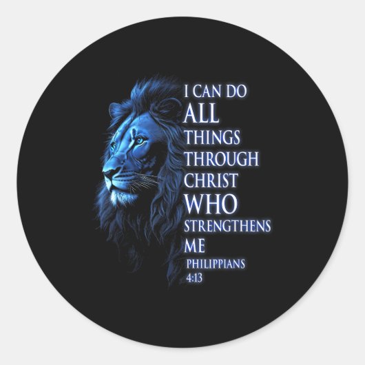 Christian I Can Do All Things Through Christ Lion  Ronde Sticker (Voorkant)