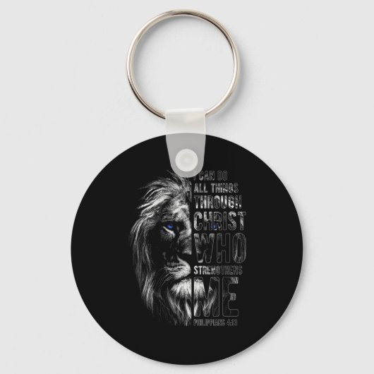 Christian I Can Do All Things Through Christ Lion Sleutelhanger (Voorkant)