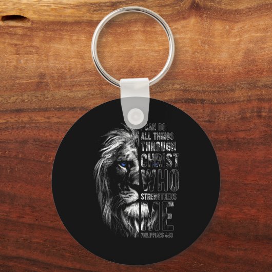 Christian I Can Do All Things Through Christ Lion Sleutelhanger (Voorkant)