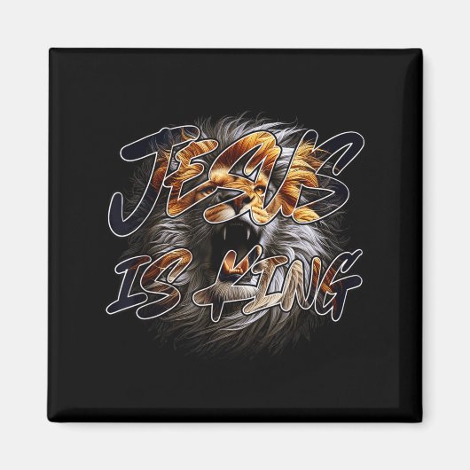 Christian Jesus Is King With Striking Lion Of Juda Magneet (Voorkant)