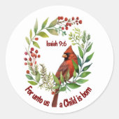 Christian Jesus Quote Cardinal Red Bird Ronde Sticker (Voorkant)