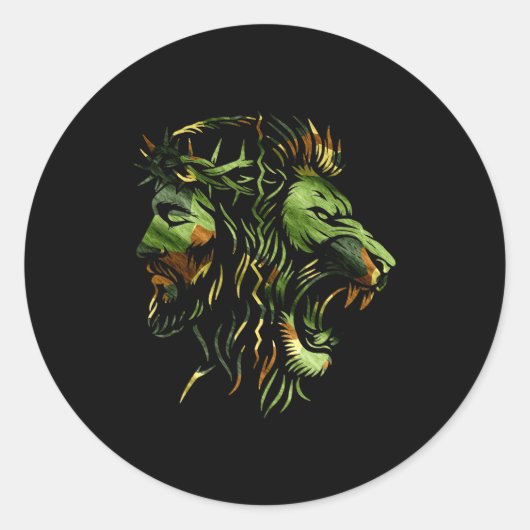Christian Lion Jesus Crown Camo Faith Design  Ronde Sticker (Voorkant)