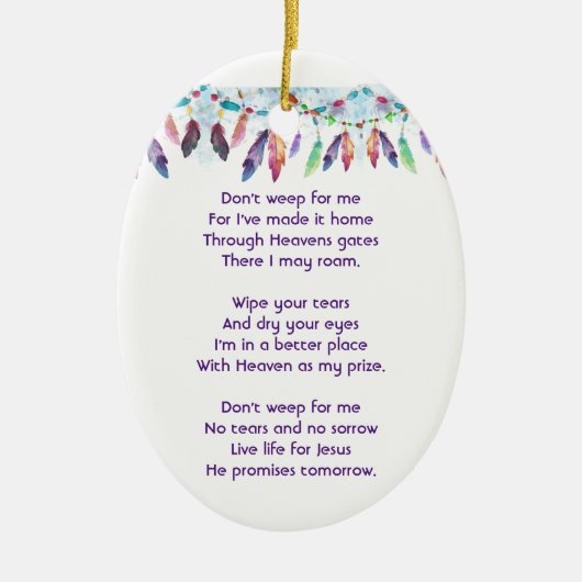 Christian Memorial Feathers Boho Tribal Native Keramisch Ornament (Voorkant)