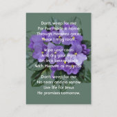 Christian Memorial Keepsake African Violet Visitekaartje (Achterkant)