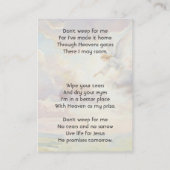 Christian Memorial Keepsake Angel Reaching  Visitekaartje (Achterkant)