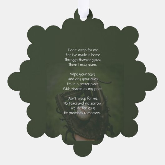 Christian Memorial Keepsake Baseball Game Player  Ornament Kaart (Achterkant)