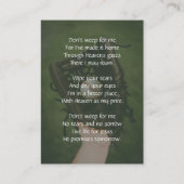 Christian Memorial Keepsake Baseball Game Player Visitekaartje (Achterkant)