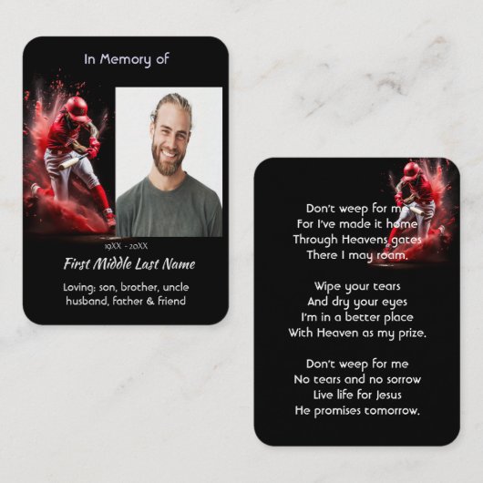 Christian Memorial Keepsake Baseball Softball Visitekaartje (Voorkant / Achterkant)