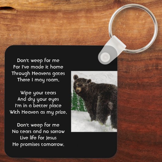 Christian Memorial Keepsake Black Bear Animal Sleutelhanger (Achterkant)