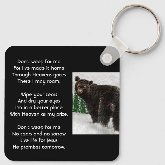 Christian Memorial Keepsake Black Bear Animal Sleutelhanger (Achterkant)