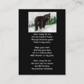 Christian Memorial Keepsake Black Bear Animal Visitekaartje (Achterkant)