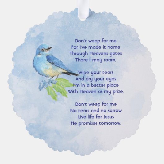 Christian Memorial Keepsake Bluebird Garden Bird  Ornament Kaart (Achterkant)