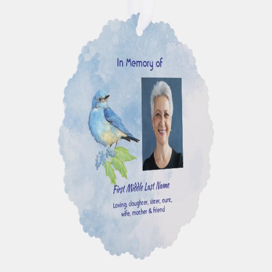 Christian Memorial Keepsake Bluebird Garden Bird  Ornament Kaart (Rechts)