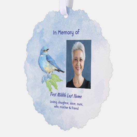 Christian Memorial Keepsake Bluebird Garden Bird  Ornament Kaart (Links)