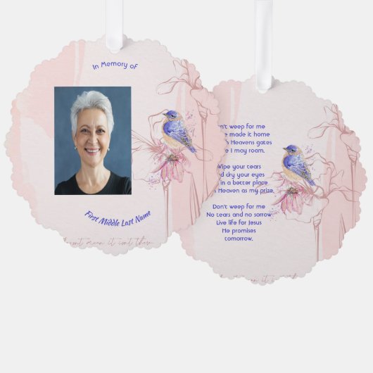 Christian Memorial Keepsake  Bluebird Garden  Ornament Kaart (Voorkant / Achterkant)