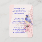 Christian Memorial Keepsake  Bluebird Garden  Visitekaartje (Achterkant)