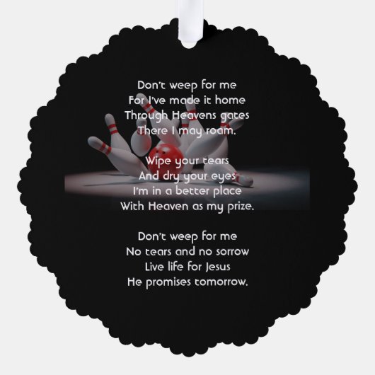 Christian Memorial Keepsake Bowling Bowler Ornament Kaart (Achterkant)