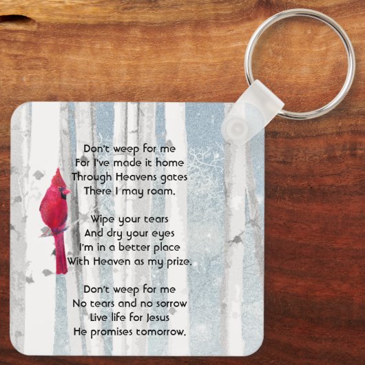 Christian Memorial Keepsake Cardinal Bird Sleutelhanger (Achterkant)