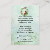 Christian Memorial keepsake Cardinal Bird Visitekaartje (Achterkant)