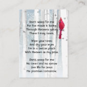 Christian Memorial Keepsake Cardinal Bird Visitekaartje (Achterkant)