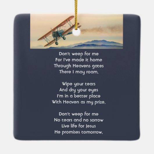 Christian Memorial Keepsake  Clouds Biplane Sky Keramisch Ornament (Achterkant)