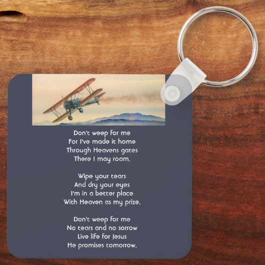 Christian Memorial Keepsake  Clouds Biplane Sky Sleutelhanger (Achterkant)