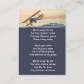 Christian Memorial Keepsake  Clouds Biplane Sky Visitekaartje (Achterkant)
